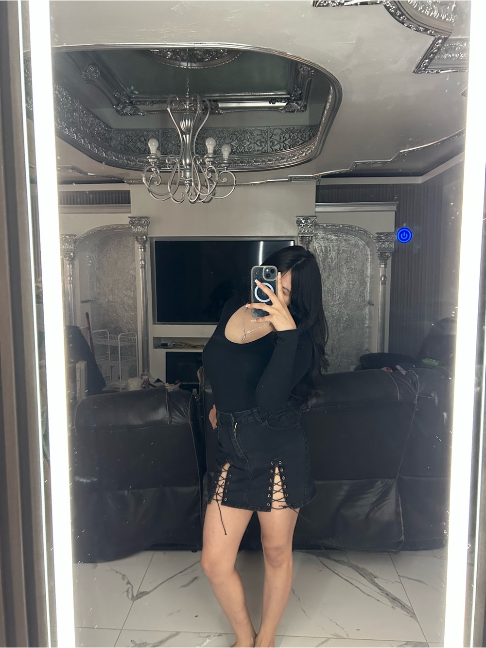 Lace-Up Denim Mini Skirt